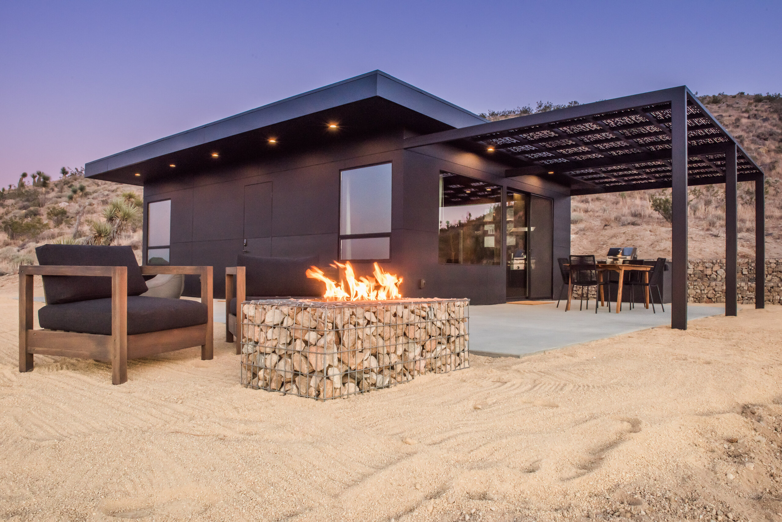 Fire pit at Pause House PM at dusk
